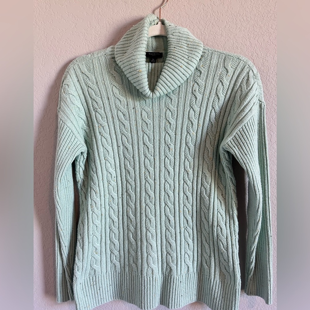 Talbots Women's Cable Knit Turtleneck Sweater - Light Green